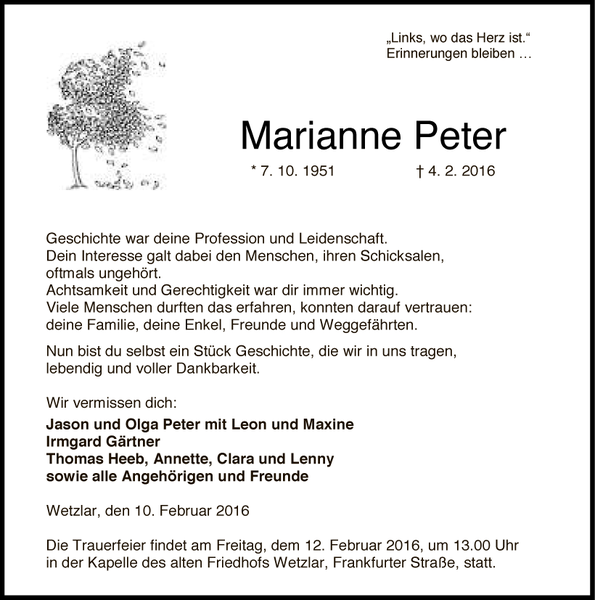 Trauernazeige aus der WNZ