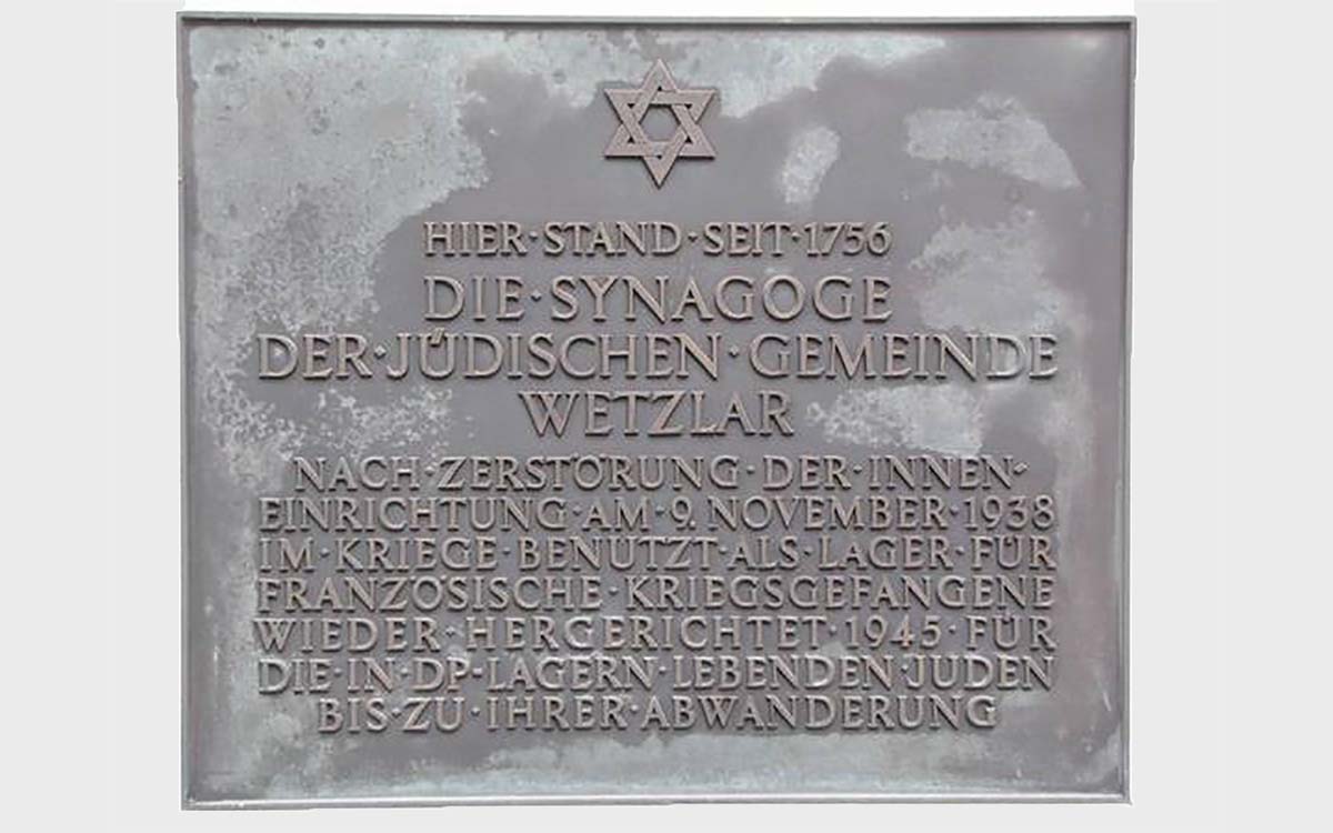 Gedenktafel am Ort der ehemaligen Synagoge Wetzlar