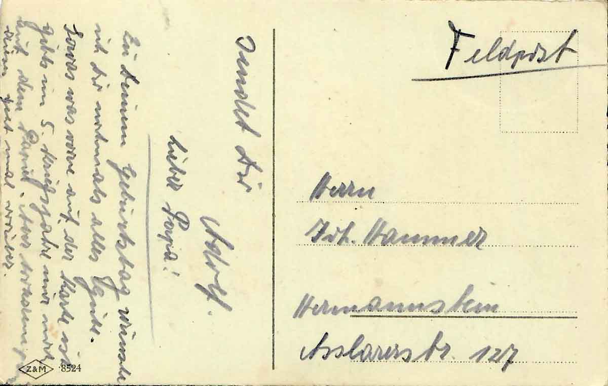 Adolf Hammer Feldpostbriefe Geburtstagskarte an den Vater 1944
