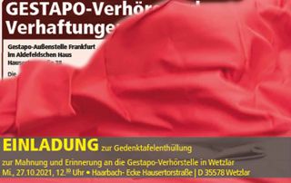 Einladung zur Gedenktafelenthüllung Gestapo-Verhörstelle am 27.10.2021