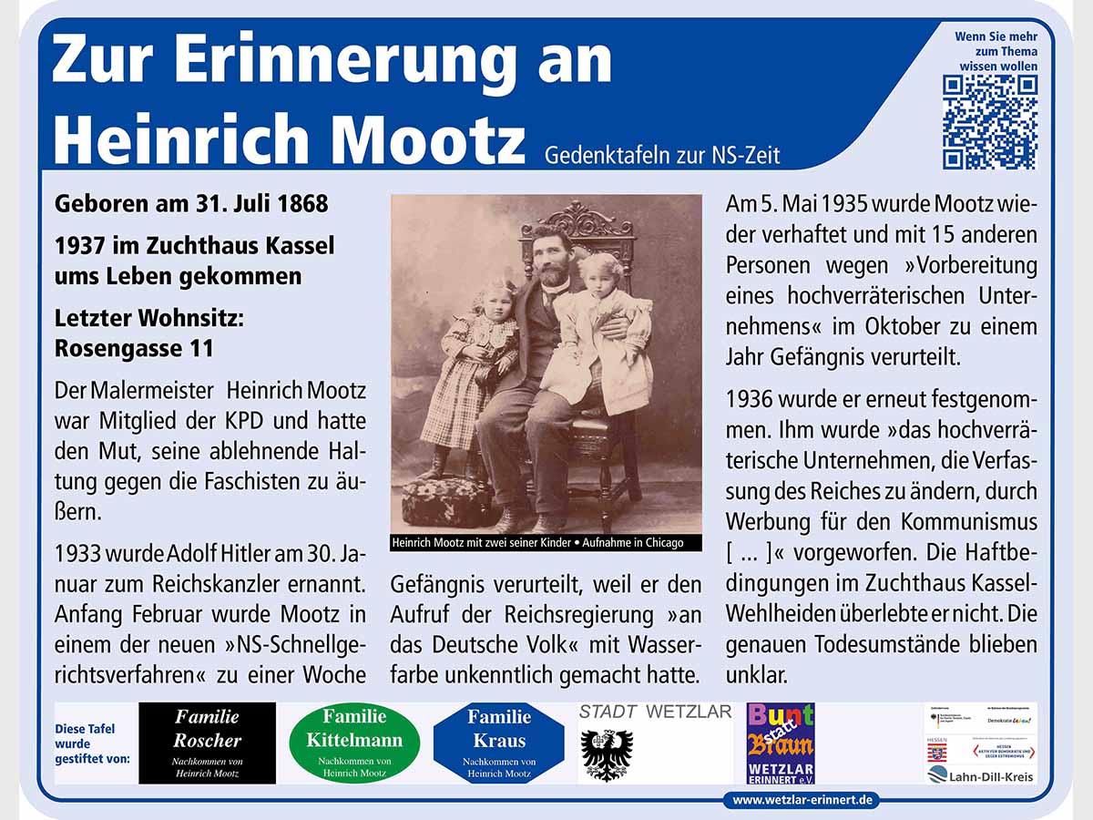 Gedenktafel zu Ehren des Malermeisters und Antifaschisten Heinrich Mootz