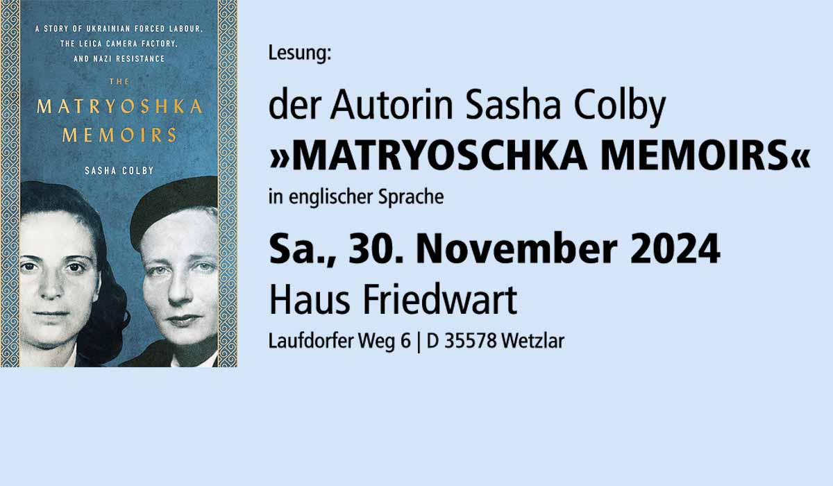 Lesung Sasha Colby »Matryoschkas Erinnerungen« am 30.11.2024 im Haus Friedwart