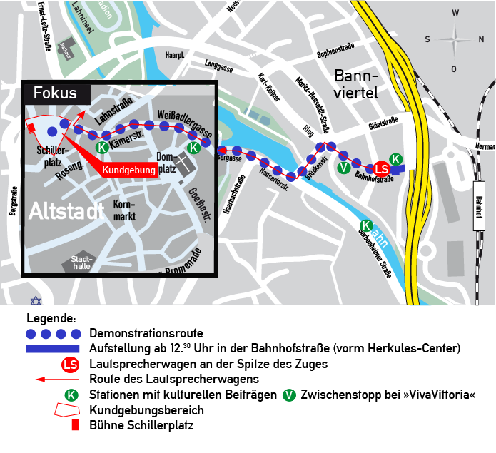 Streckenverlauf Demonstration am 07.03.2026 und Kundgebung