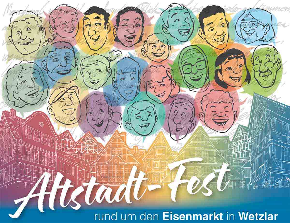 Sharepic zum 5. Altstadtfest von wetzlar.solidarisch. Das Motto: »Wetzlar spielt« am 22.08.2026 rund um den Eisenmarkt